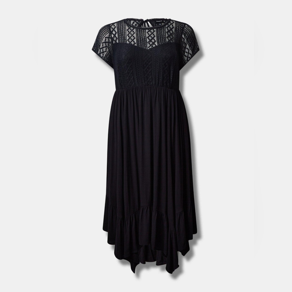 NWT Black Dress with Lace Detailing and Handkerchief Hem SZ 3X